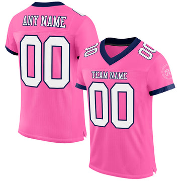 Custom Pink White-Navy Mesh Authentic Football Jersey