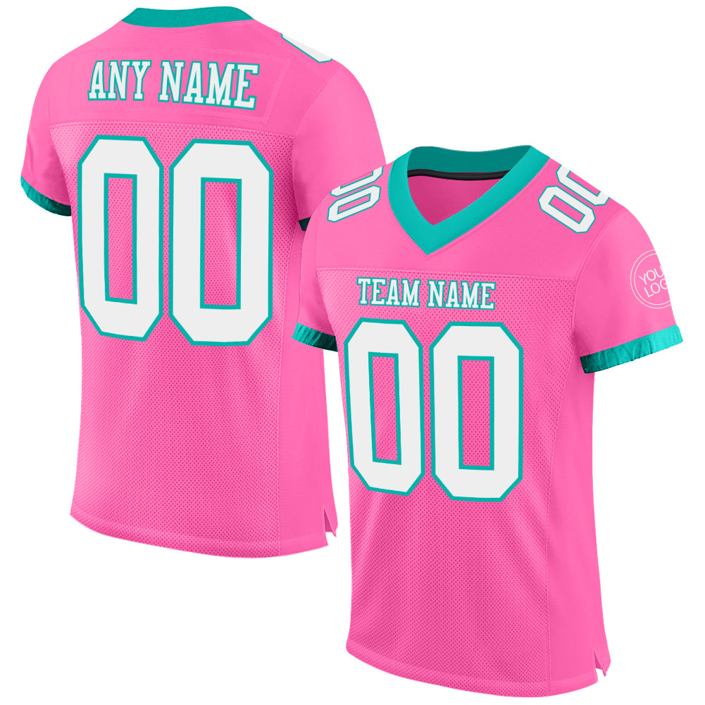 Custom Pink White-Aqua Mesh Authentic Football Jersey