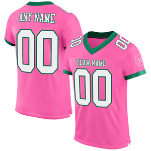 Custom Pink White-Kelly Green Mesh Authentic Football Jersey