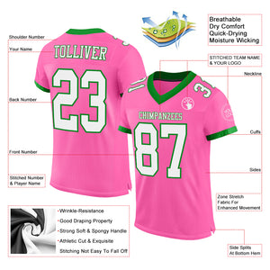 Custom Pink White-Grass Green Mesh Authentic Football Jersey