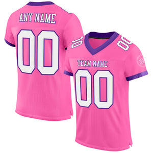 Custom Pink White-Purple Mesh Authentic Football Jersey