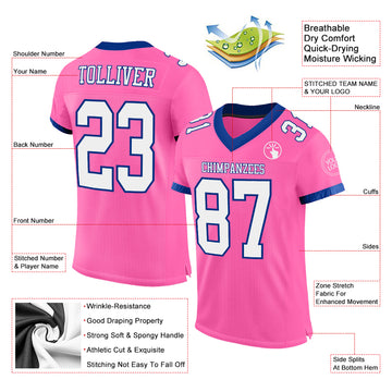 Custom Pink White-Royal Mesh Authentic Football Jersey