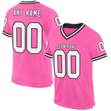 Load image into Gallery viewer, Custom Pink White-Black Mesh Authentic Throwback Football Jersey

