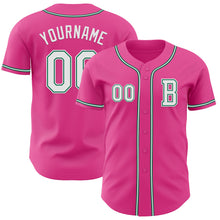 Load image into Gallery viewer, Custom Pink White-Kelly Green Authentic Baseball Jersey
