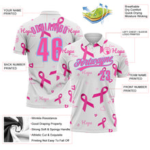 Load image into Gallery viewer, Custom White Pink-Light Blue 3D Pink Ribbon Breast Cancer Awareness Month Women Health Care Support Performance Polo Shirt
