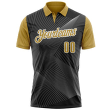 Load image into Gallery viewer, Custom Black Old Gold-White 3D Bowling Line Performance Polo Shirt
