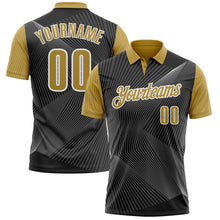 Load image into Gallery viewer, Custom Black Old Gold-White 3D Bowling Line Performance Polo Shirt
