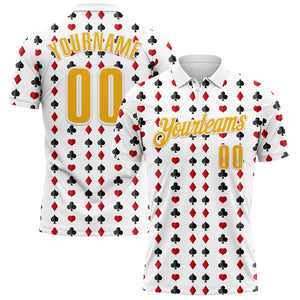 Custom White Gold 3D Gambling Poker Performance Polo Shirt