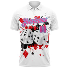 Load image into Gallery viewer, Custom White Pink-Light Blue 3D Gambling Poker And Dice Performance Polo Shirt
