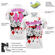 Load image into Gallery viewer, Custom White Pink-Light Blue 3D Gambling Poker And Dice Performance Polo Shirt
