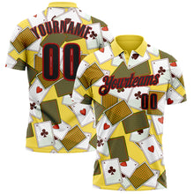 Load image into Gallery viewer, Custom Yellow Black-Red 3D Gambling Poker Performance Polo Shirt
