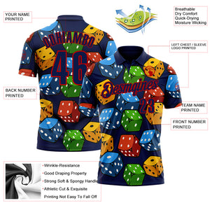 Custom Navy Red 3D Gambling Dice Performance Polo Shirt