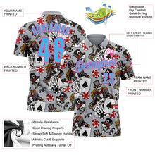Load image into Gallery viewer, Custom Gray Sky Blue-Pink 3D Gambling Poker Performance Polo Shirt
