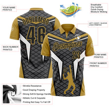 Load image into Gallery viewer, Custom Steel Gray Black-Old Gold 3D Tennis Performance Polo Shirt
