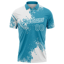 Load image into Gallery viewer, Custom White Panther Blue 3D Pattern Design Abstract Brush Stroke Performance Polo Shirt
