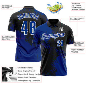 Custom Royal Black-White 3D Pattern Design Abstract Brush Stroke Performance Polo Shirt