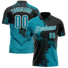 Load image into Gallery viewer, Custom Teal Black-White 3D Pattern Design Abstract Brush Stroke Performance Polo Shirt
