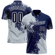 Load image into Gallery viewer, Custom Silver Navy-White 3D Pattern Design Abstract Brush Stroke Performance Polo Shirt
