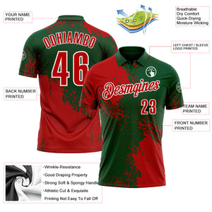 Custom Red Green-White 3D Pattern Design Abstract Brush Stroke Performance Polo Shirt
