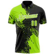 Load image into Gallery viewer, Custom Neon Green Black-White 3D Pattern Design Abstract Brush Stroke Performance Polo Shirt
