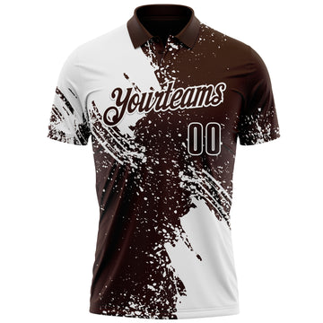 Custom White Brown 3D Pattern Design Abstract Brush Stroke Performance Polo Shirt