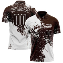 Load image into Gallery viewer, Custom White Brown 3D Pattern Design Abstract Brush Stroke Performance Polo Shirt
