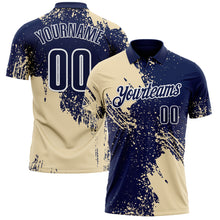 Load image into Gallery viewer, Custom Cream Navy-White 3D Pattern Design Abstract Brush Stroke Performance Polo Shirt
