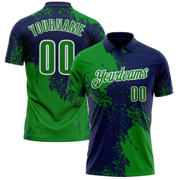 Custom Grass Green Navy-White 3D Pattern Design Abstract Brush Stroke Performance Polo Shirt