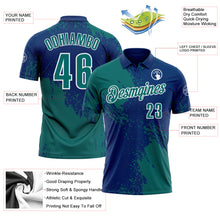 Load image into Gallery viewer, Custom Teal US Navy Blue-White 3D Pattern Design Abstract Brush Stroke Performance Polo Shirt
