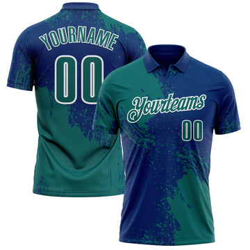 Custom Teal US Navy Blue-White 3D Pattern Design Abstract Brush Stroke Performance Polo Shirt