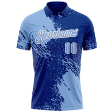 Load image into Gallery viewer, Custom Light Blue Royal-White 3D Pattern Design Abstract Brush Stroke Performance Polo Shirt
