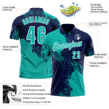 Load image into Gallery viewer, Custom Aqua Navy-White 3D Pattern Design Abstract Brush Stroke Performance Polo Shirt

