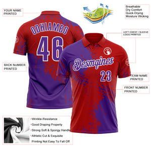 Custom Purple Red-White 3D Pattern Design Abstract Brush Stroke Performance Polo Shirt