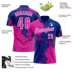 Custom Deep Pink Royal-White 3D Pattern Design Abstract Brush Stroke Performance Polo Shirt