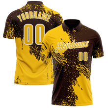 Load image into Gallery viewer, Custom Yellow Brown-White 3D Pattern Design Abstract Brush Stroke Performance Polo Shirt
