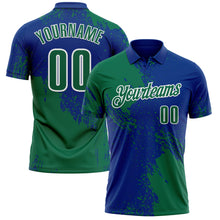 Load image into Gallery viewer, Custom Kelly Green Royal-White 3D Pattern Design Abstract Brush Stroke Performance Polo Shirt
