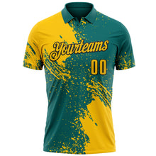 Load image into Gallery viewer, Custom Yellow Teal-Black 3D Pattern Design Abstract Brush Stroke Performance Polo Shirt
