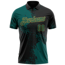 Load image into Gallery viewer, Custom Midnight Green Black-Old Gold 3D Pattern Design Abstract Brush Stroke Performance Polo Shirt
