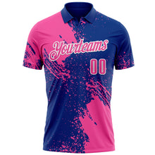Load image into Gallery viewer, Custom Pink Royal-White 3D Pattern Design Abstract Brush Stroke Performance Polo Shirt
