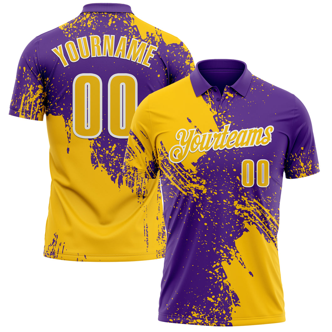 Custom Yellow Purple-White 3D Pattern Design Abstract Brush Stroke Performance Polo Shirt