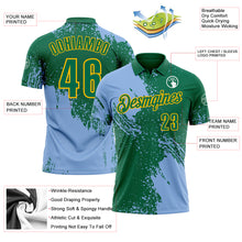 Load image into Gallery viewer, Custom Light Blue Kelly Green-Gold 3D Pattern Design Abstract Brush Stroke Performance Polo Shirt
