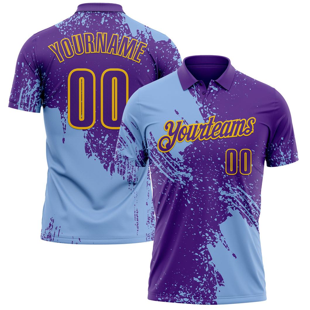 Custom Light Blue Purple-Yellow 3D Pattern Design Abstract Brush Stroke Performance Polo Shirt