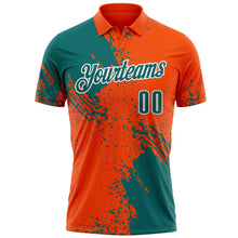 Load image into Gallery viewer, Custom Teal Orange-White 3D Pattern Design Abstract Brush Stroke Performance Polo Shirt
