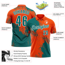 Load image into Gallery viewer, Custom Teal Orange-White 3D Pattern Design Abstract Brush Stroke Performance Polo Shirt

