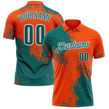 Load image into Gallery viewer, Custom Teal Orange-White 3D Pattern Design Abstract Brush Stroke Performance Polo Shirt
