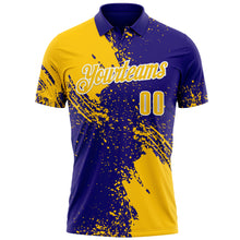 Load image into Gallery viewer, Custom Yellow Dark Purple-White 3D Pattern Design Abstract Brush Stroke Performance Polo Shirt
