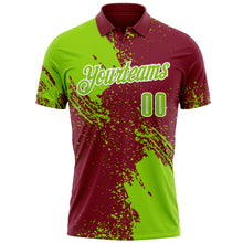 Load image into Gallery viewer, Custom Neon Green Crimson-White 3D Pattern Design Abstract Brush Stroke Performance Polo Shirt
