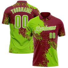 Load image into Gallery viewer, Custom Neon Green Crimson-White 3D Pattern Design Abstract Brush Stroke Performance Polo Shirt
