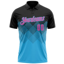 Load image into Gallery viewer, Custom Black Pink-Sky Blue 3D Gradient Square Shape Performance Polo Shirt

