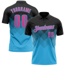 Load image into Gallery viewer, Custom Black Pink-Sky Blue 3D Gradient Square Shape Performance Polo Shirt
